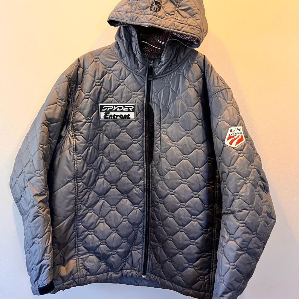 Spyder Quilted Jacket with Hood in Gray